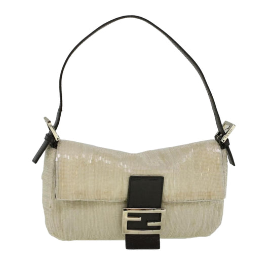 Vintage FENDI Mamma Baguette Shoulder Bag Beads Leather White