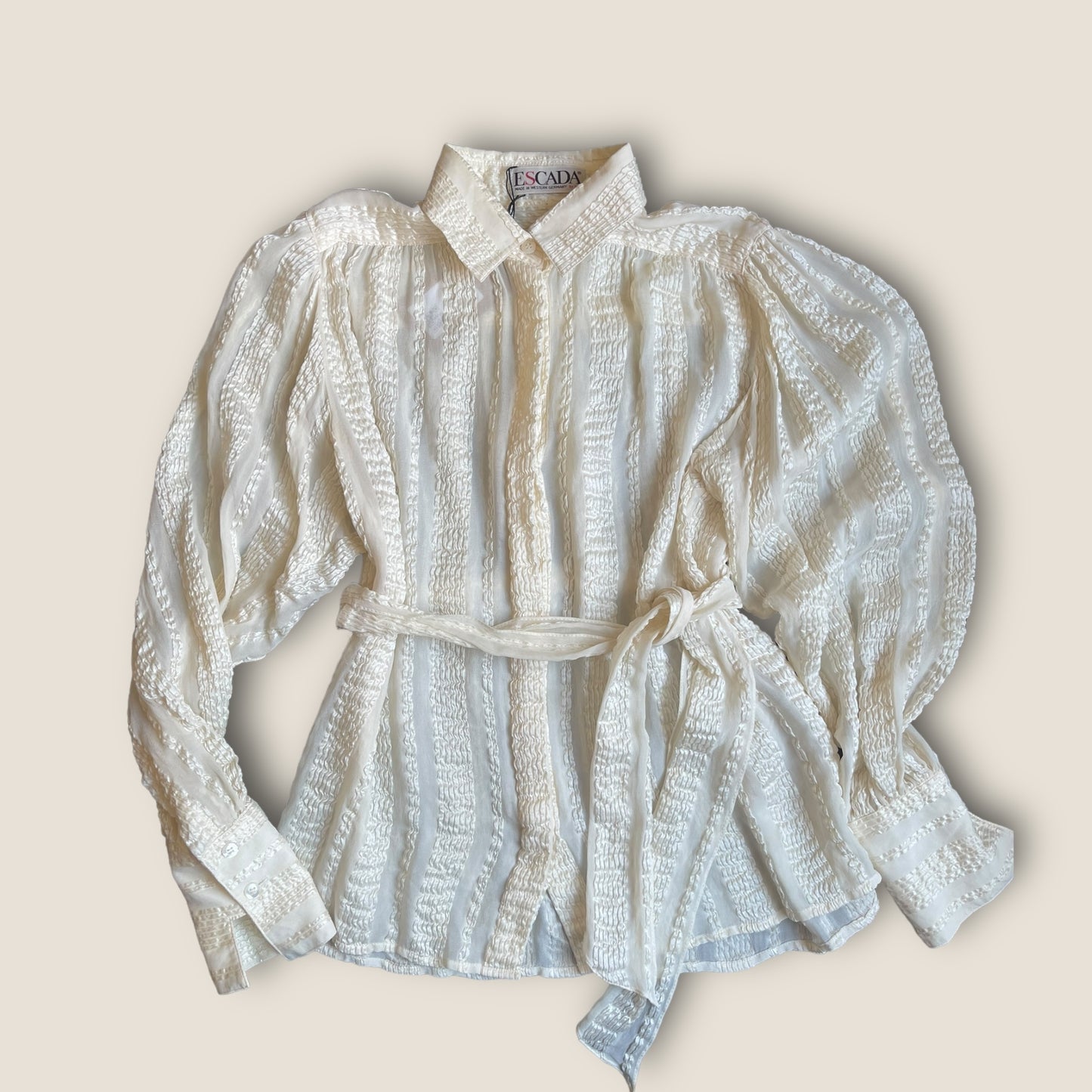 Vintage Escada 100% silk ruffled cream blouse /M