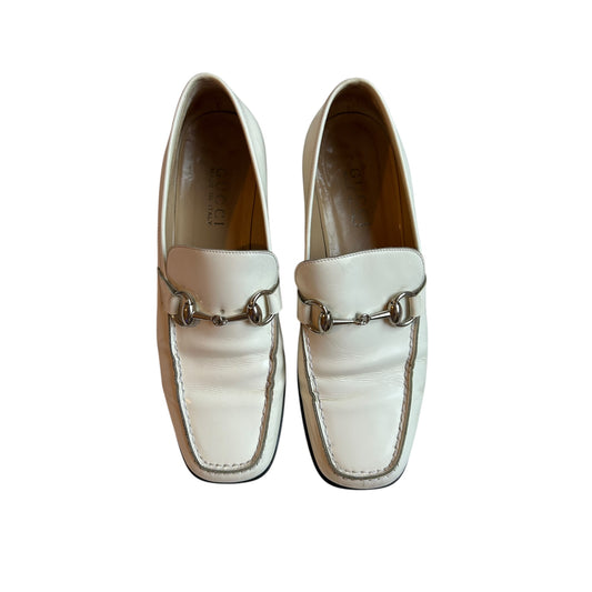 Vintage Gucci by Tom Ford white horse-bit leather loafers / 37