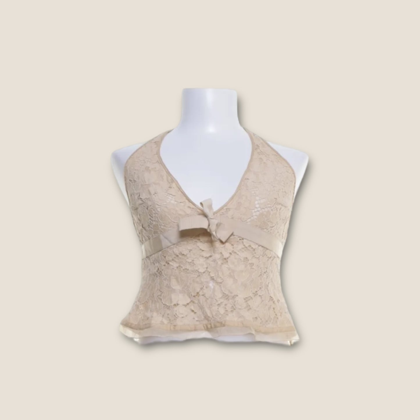 Vintage Prada silk & lace halter open back top / S