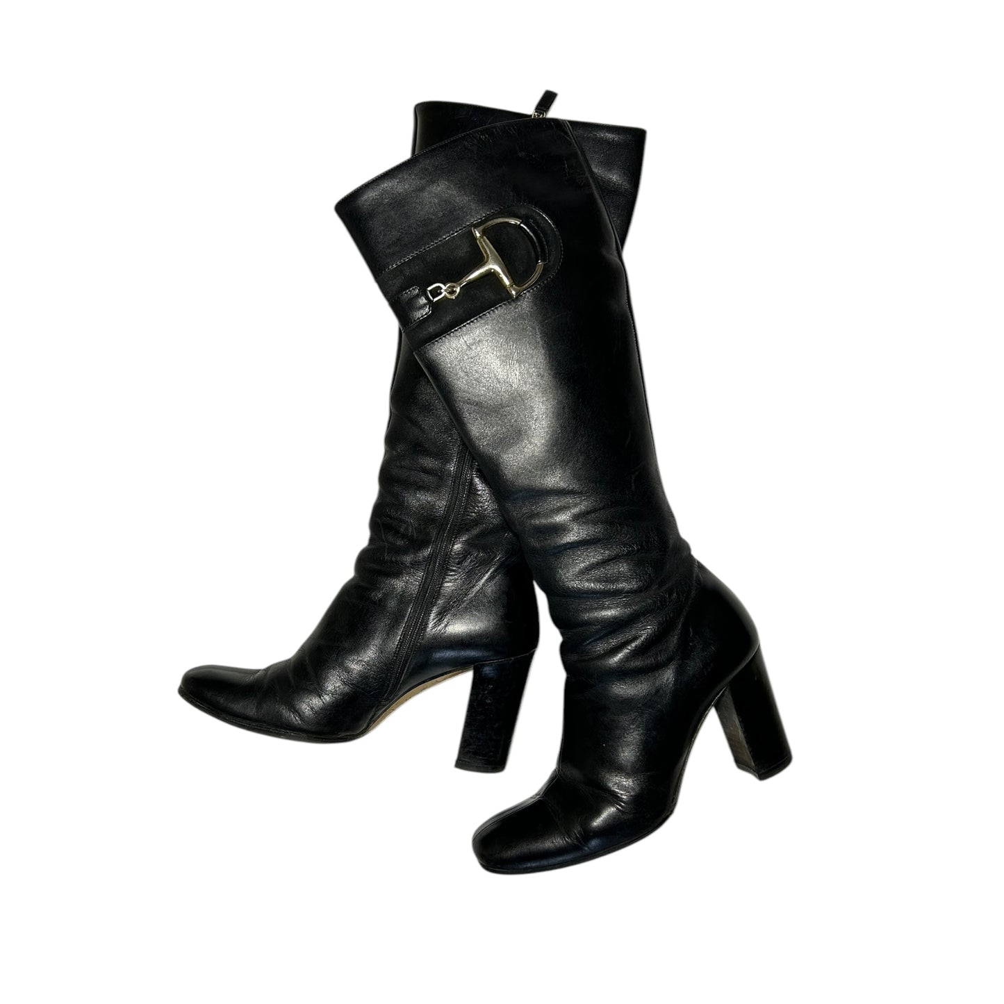 Vintage Gucci by Tom Ford horse-bit knee high black leather boots/ 36.5