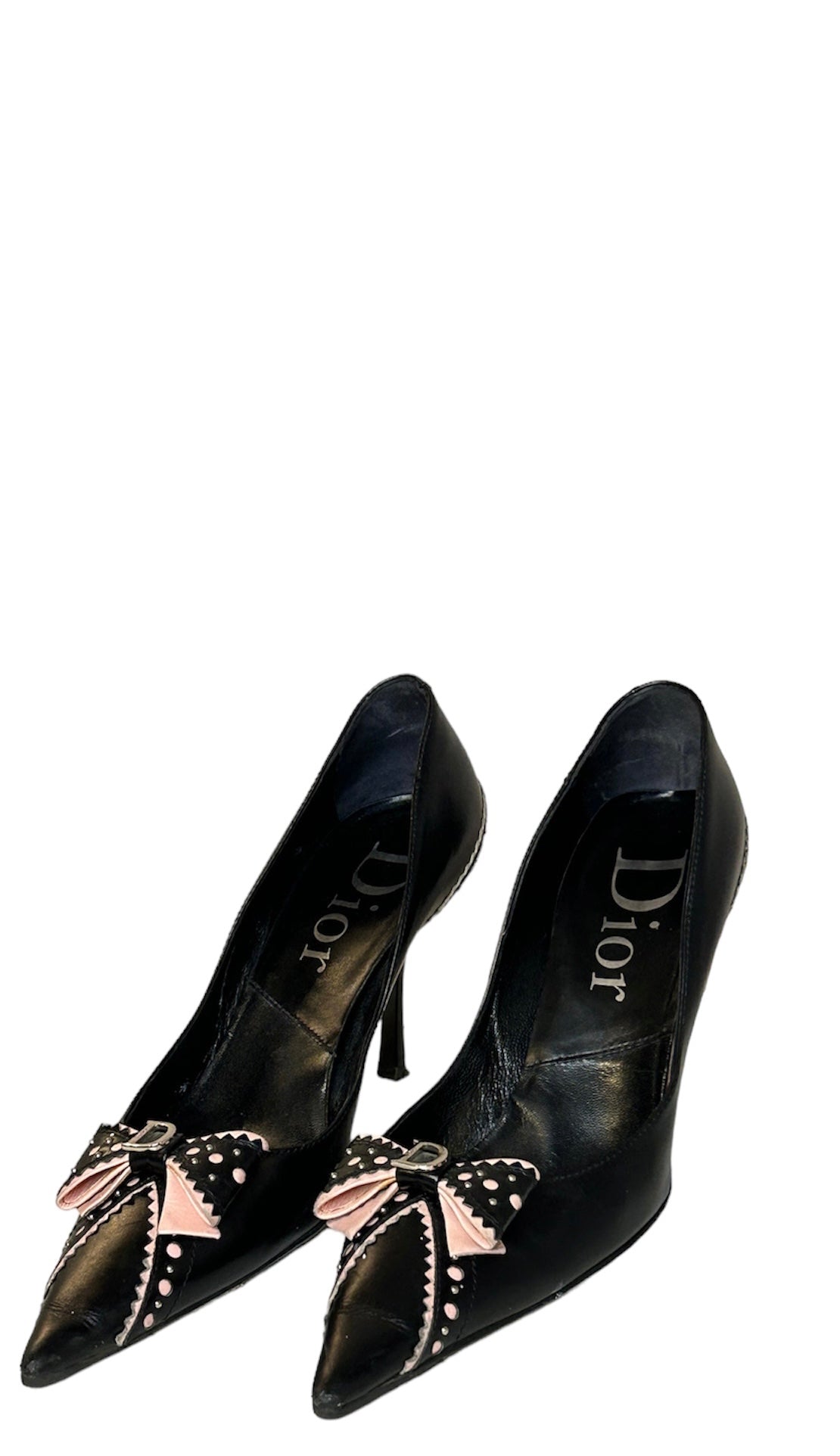 Christian Dior Black Navy Satin "Bow Tie" Pumps SZ 37