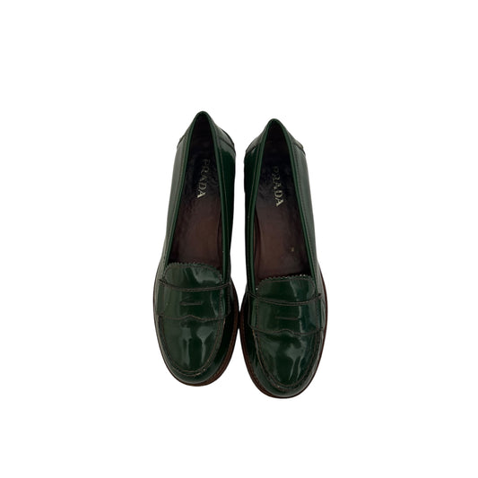 Vintage Prada rare emerald green leather loafer / 37.5