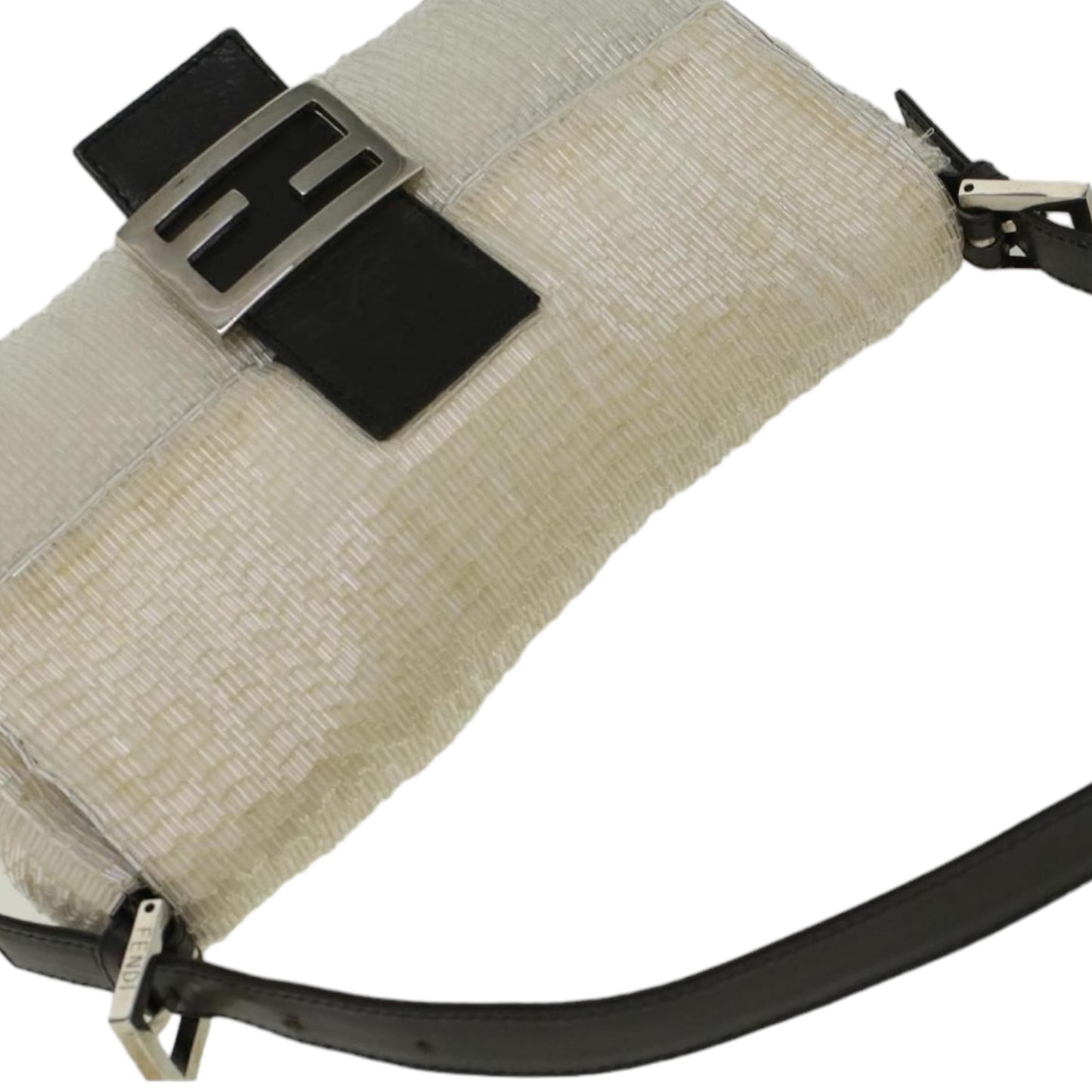 Vintage FENDI Mamma Baguette Shoulder Bag Beads Leather White