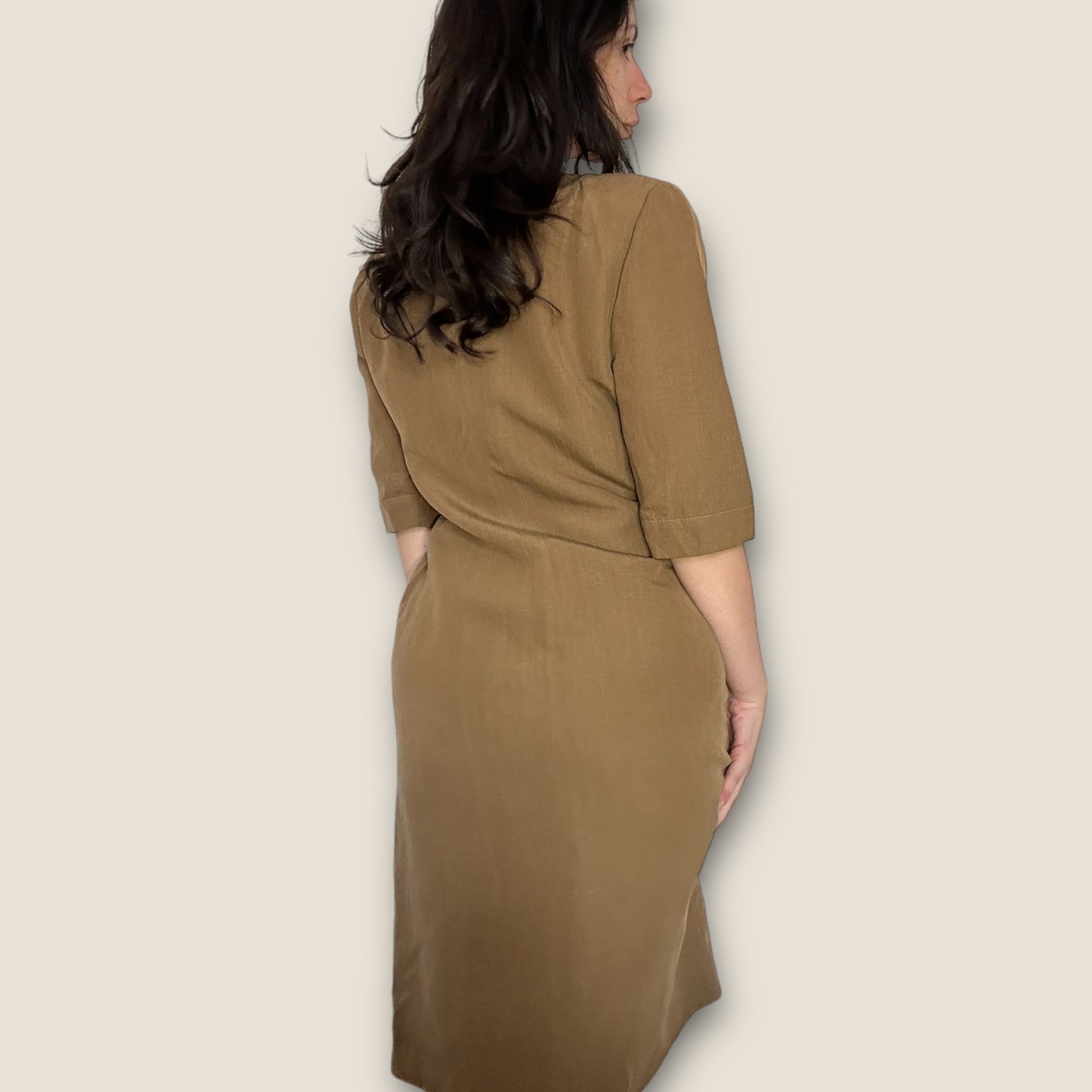 Vintage Armani brown silk midi dress / M