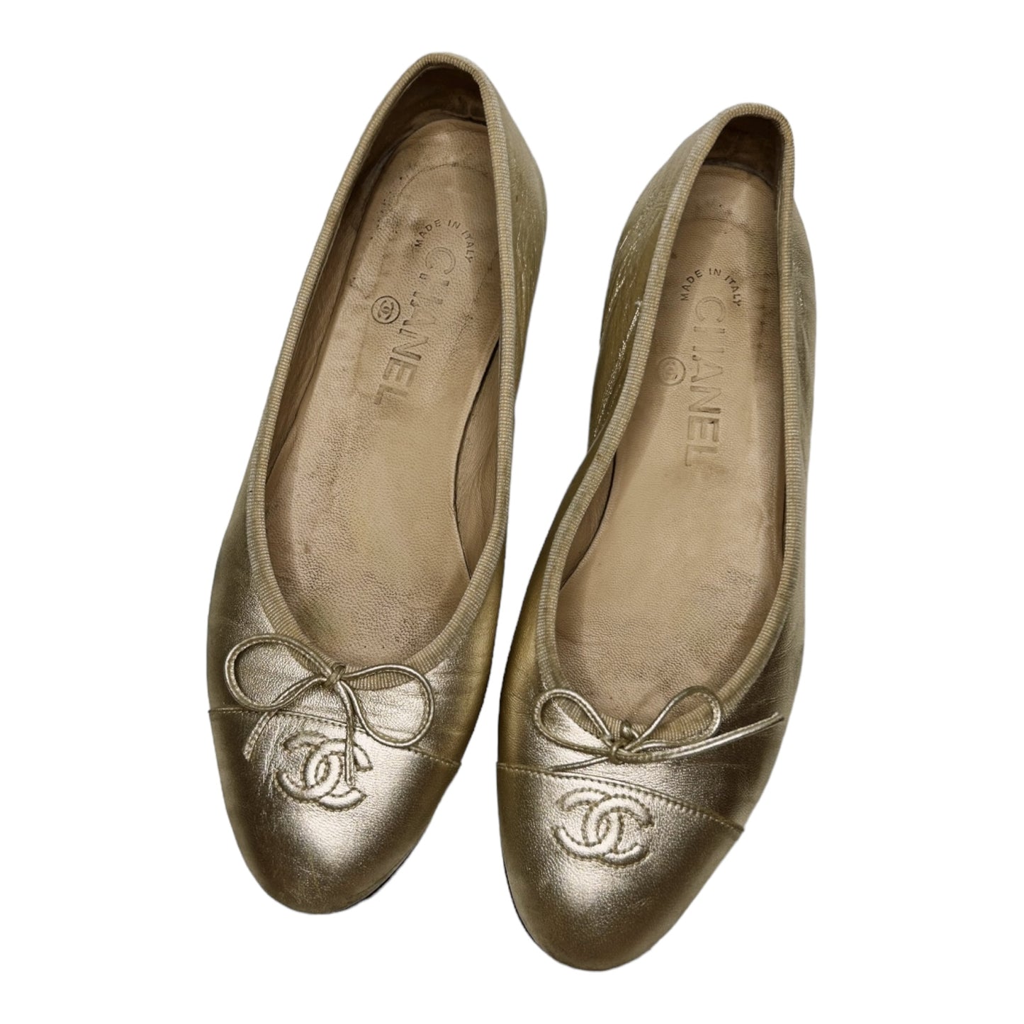 Vintage Chanel metallic CC interlocking logo ballerinas/38