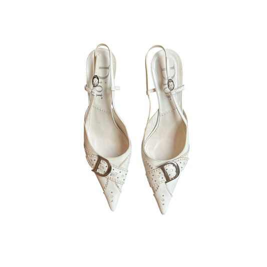 Vintage Dior by John Galliano white leather sling back heels/ 40