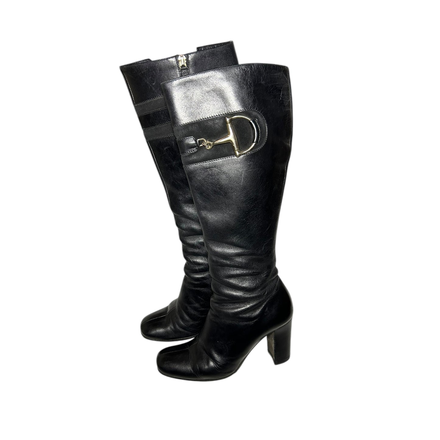 Vintage Gucci by Tom Ford horse-bit knee high black leather boots/ 36.5