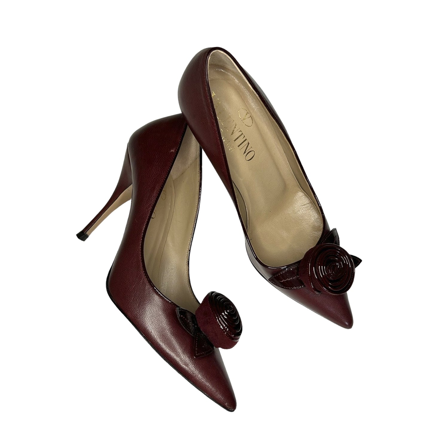 Vintage Valentino burgundy rosebud heels / 36.5