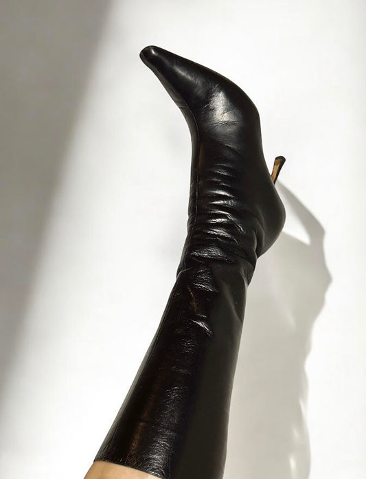 Vintage Jimmy Choo black leather knee boots as seen on Jennifer Aniston / 38.5